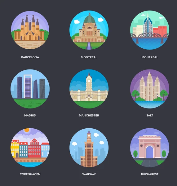 Villes du monde et tourisme Illustration 7 — Image vectorielle