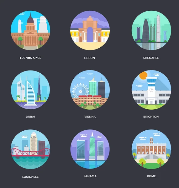 Πόλεις στον κόσμο και τουρισμό εικονογράφηση 4 — Διανυσματικό Αρχείο