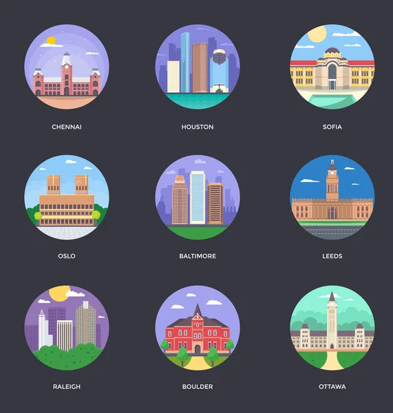世界著名城市插图 11 集 — 图库矢量图片