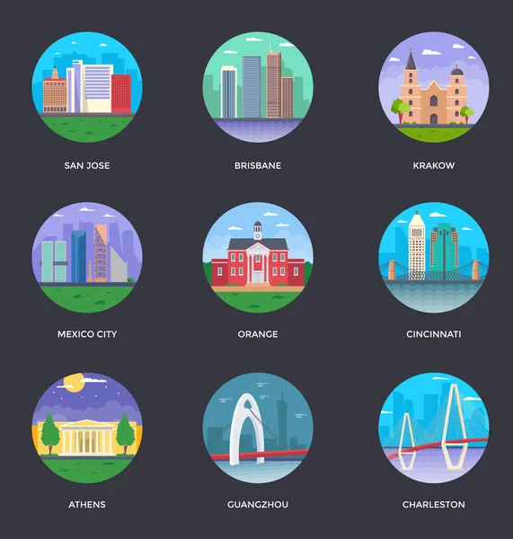 Dünya ünlü şehirler illüstrasyonlar 12 kümesi