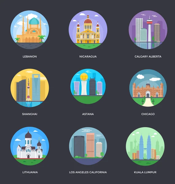 Set of World Famous Cities Illustrations 14 Royalty Free Stock Illustrations
