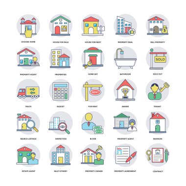Emlak düz çizgi Icons 1 Set