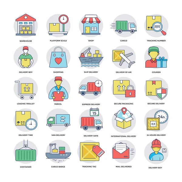 Logística Entrega Cool Vector Iconos Set — Archivo Imágenes Vectoriales