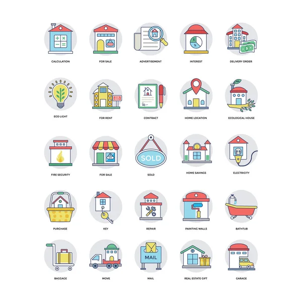 Immobilier ligne plate Icons Set 3 — Image vectorielle