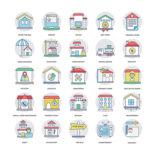 Conjunto de iconos de línea plana inmobiliaria 6 — Vector de stock