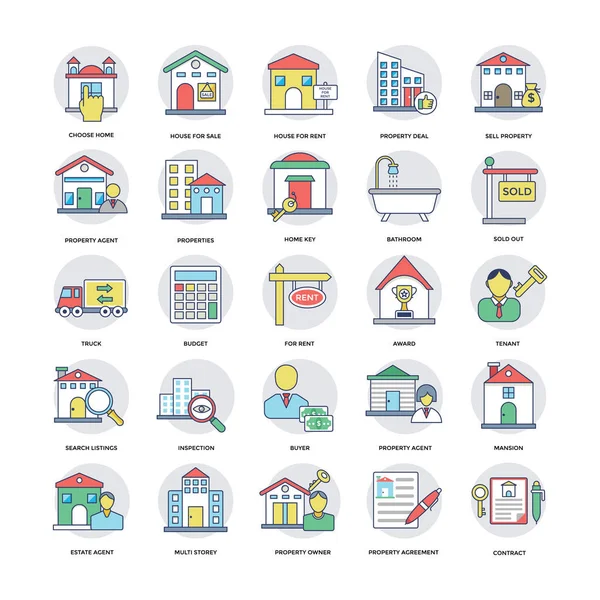 Real Estate Flat Line Icons Set 1 — Stock Vector