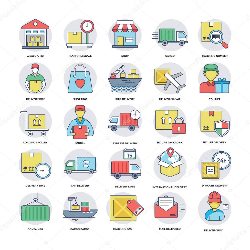 Logistics Delivery Cool Vector Icons Set 