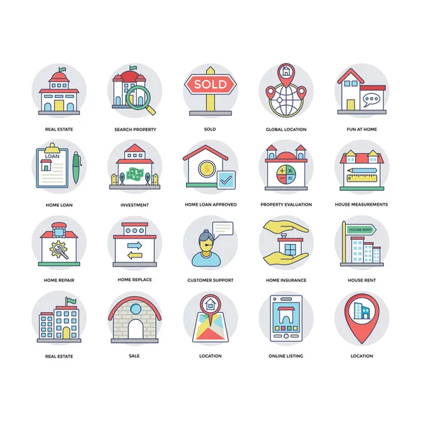 Immobilier ligne plate Icons Set 8 — Image vectorielle