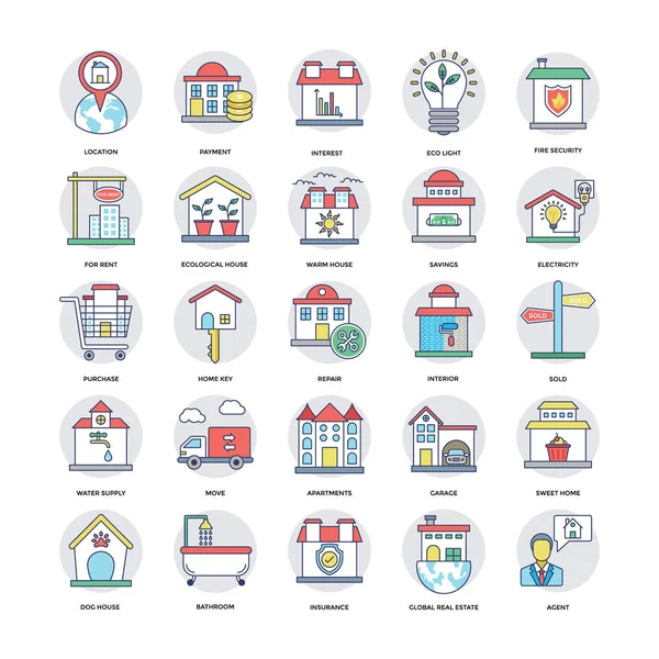 Real Estate Flat Line Icons Set 7 — Stock Vector