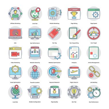 Dijital ve Internet pazarlama daire dairesel Icons Set 4