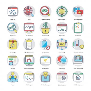 Dijital ve Internet pazarlama daire dairesel Icons Set 5