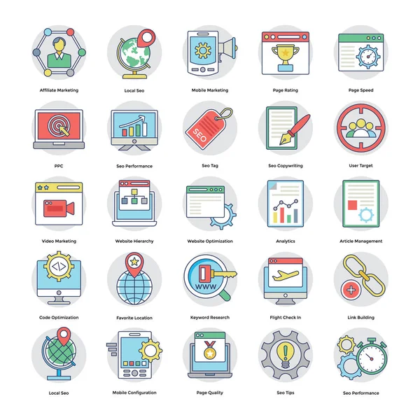 Set di icone circolari piatte di marketing digitale e Internet 4 — Vettoriale Stock