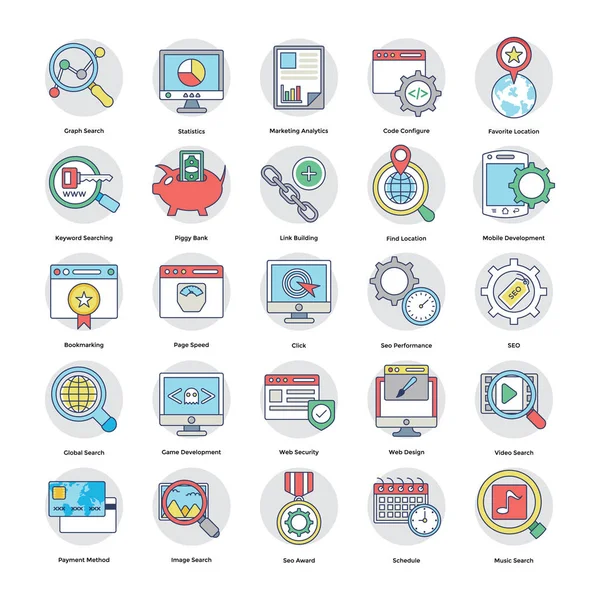 Conjunto de iconos circulares planos de marketing digital e Internet 1 — Vector de stock