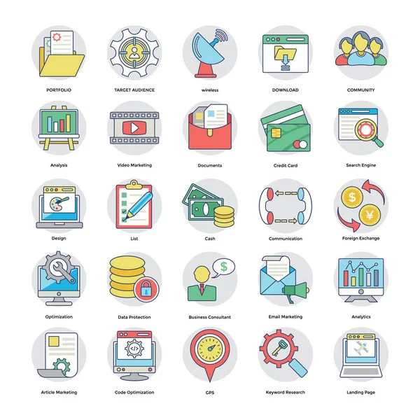 Conjunto de iconos circulares planos de marketing digital e Internet 3 — Vector de stock