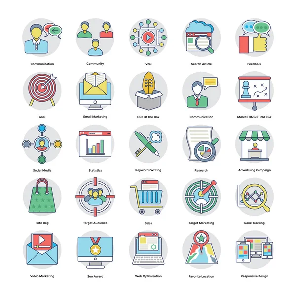 Conjunto de iconos circulares planos de marketing digital e Internet 8 — Vector de stock