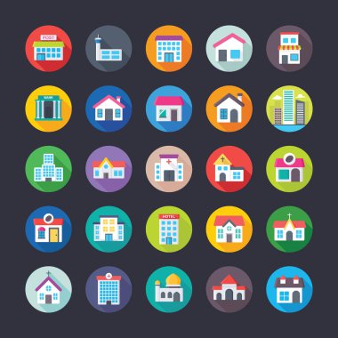 Binalar düz renkli Icons Set 4