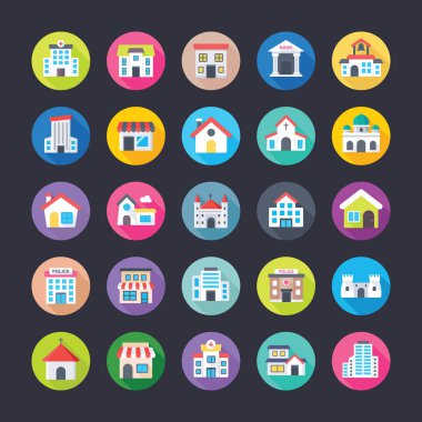 Buildings Flat Colored Icons Set 8 clipart