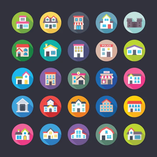 Buildings Flat Colored Icons Set 3 — Stock Vector