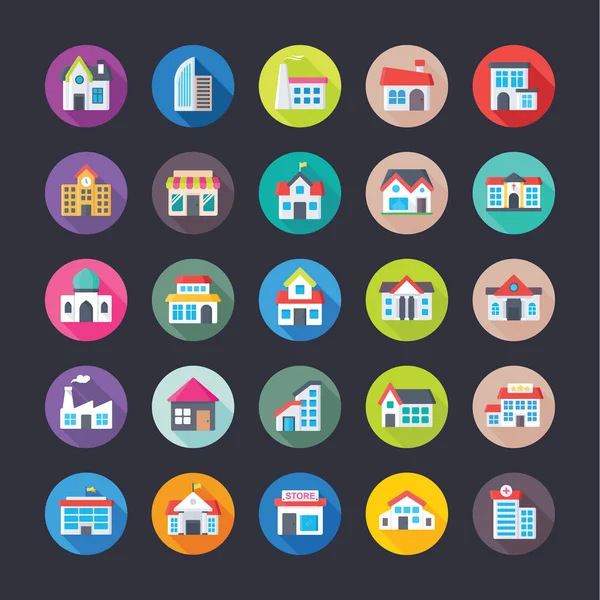 Buildings Flat Colored Icons Set 6 — Stock Vector