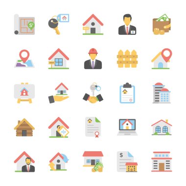 Emlak düz renkli Icons Set 1