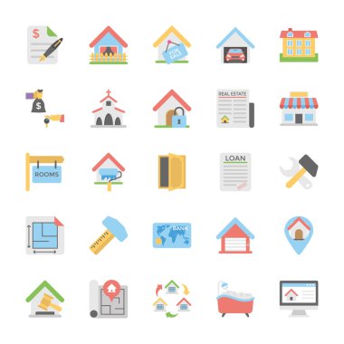 Emlak düz renkli Icons Set 2