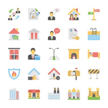 Emlak düz renkli simgeler kümesi 3
