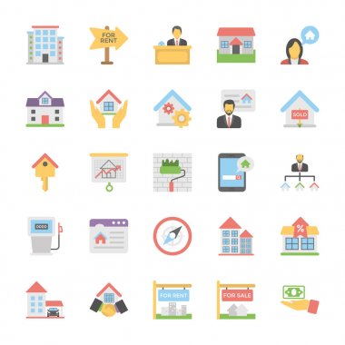 Emlak düz renkli Icons Set 4