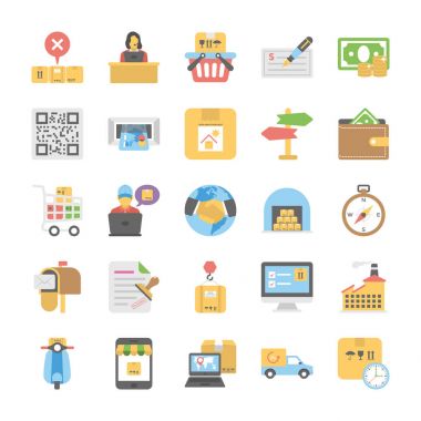 Lojistik teslim düz renkli simgeler kümesi 