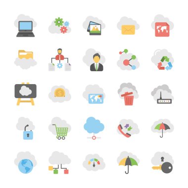 Cloud Computing düz Vector Icons 1 Set