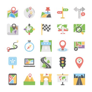 Maps and Navigation Flat Vector Icons Set 1 clipart