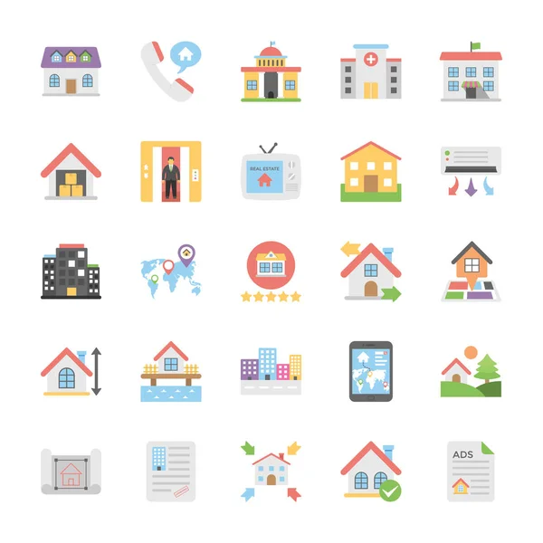 Real Estate Flat Colored Icons Set 7 — Stock Vector