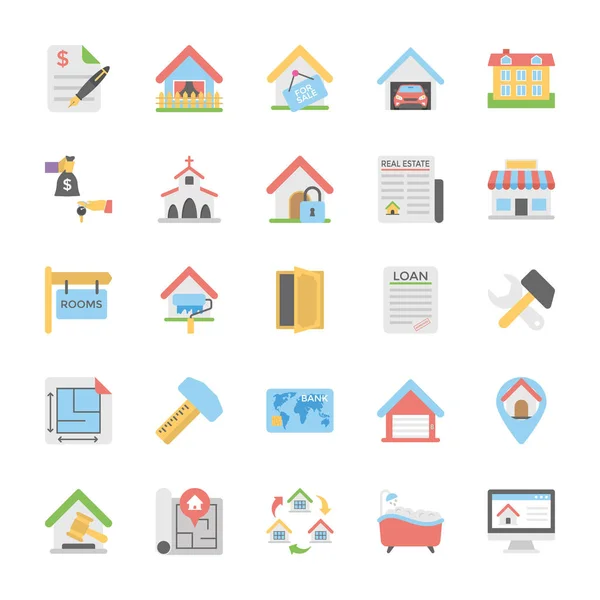 Real Estate Flat Colored Icons Set 2 — Stock Vector