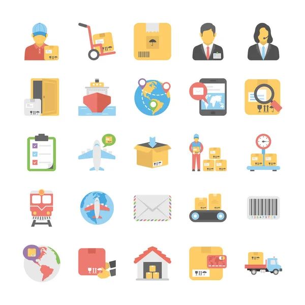 Logistic Delivery Flat Colored Icons Set — Stock Vector