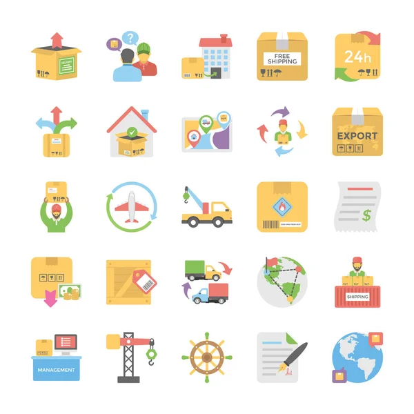 Consegna logistica Set di icone colorate piatte — Vettoriale Stock