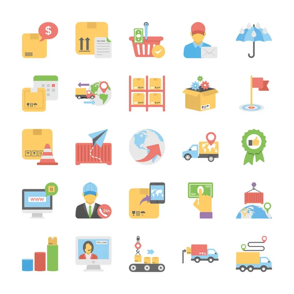 Logistieke levering platte gekleurde Icons Set — Stockvector