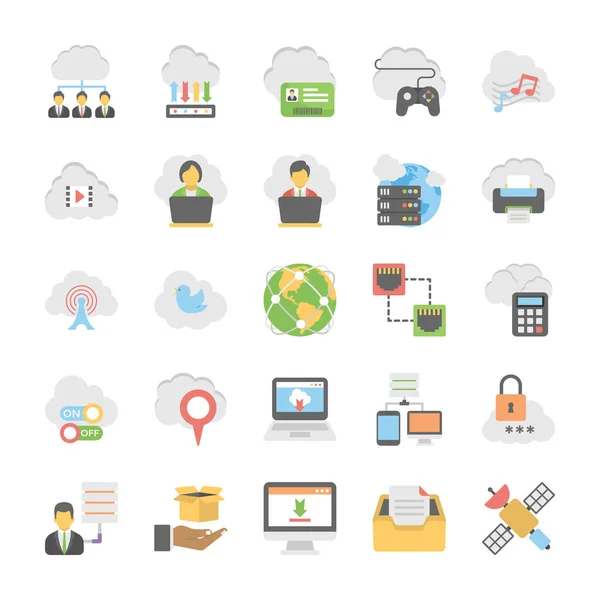 Conjunto de iconos de vectores planos de computación en nube 3 — Vector de stock