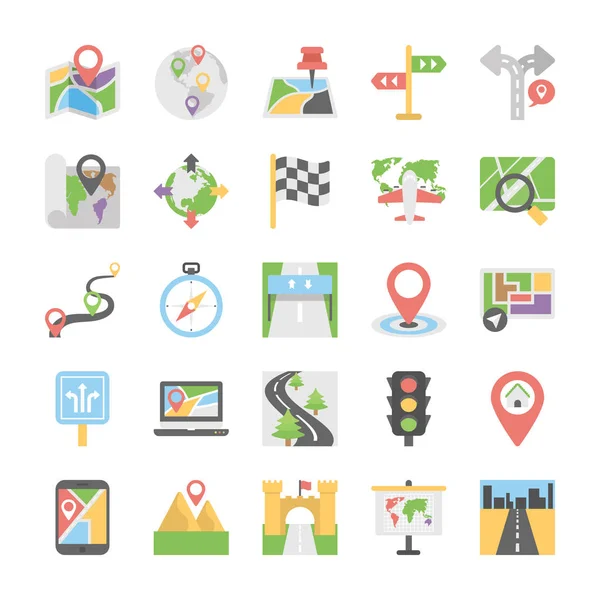 Kaarten en navigatie platte Vector Icons Set 1 — Stockvector