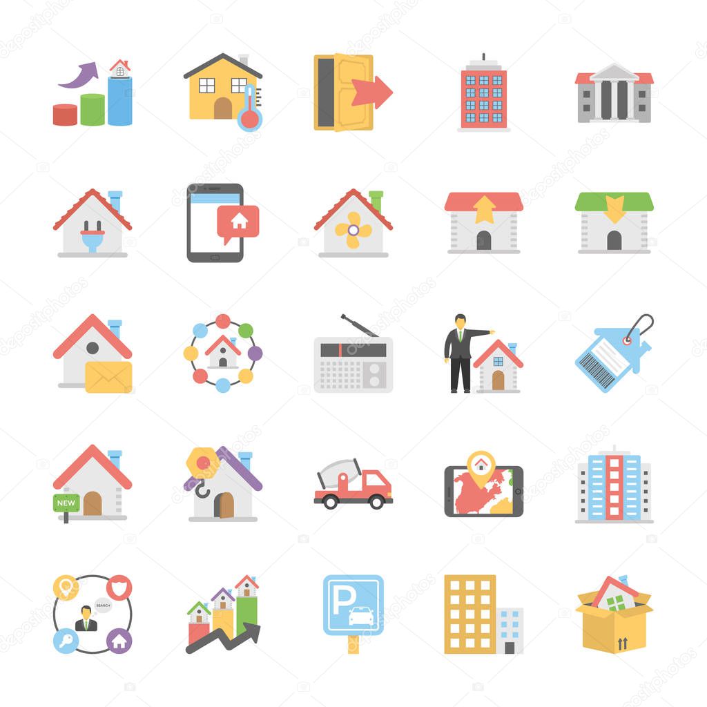 Real Estate Flat Colored Icons Set 9