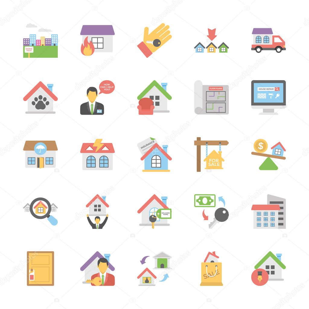 Real Estate Flat Colored Icons Set 8