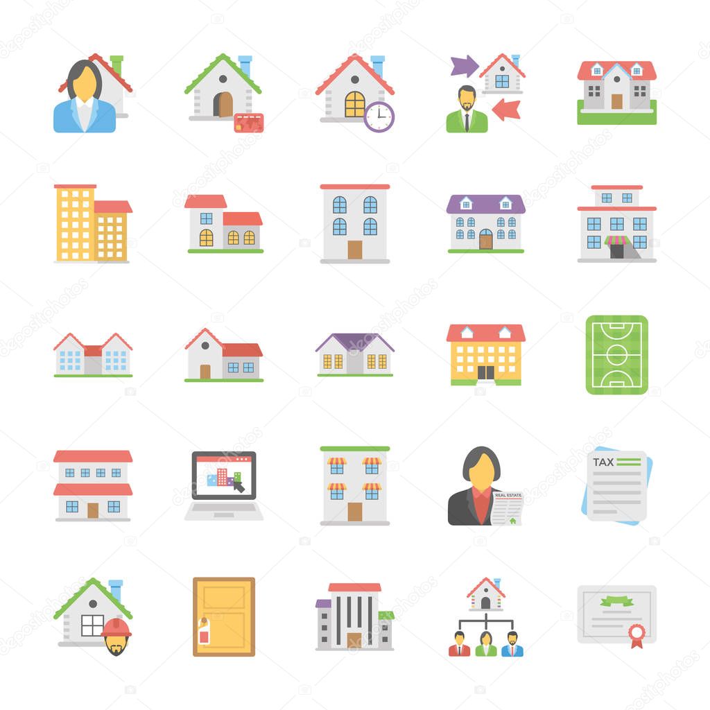 Real Estate Flat Colored Icons Set 10