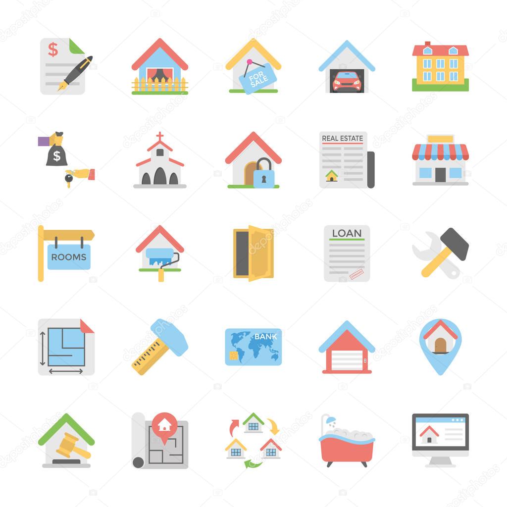 Real Estate Flat Colored Icons Set 2