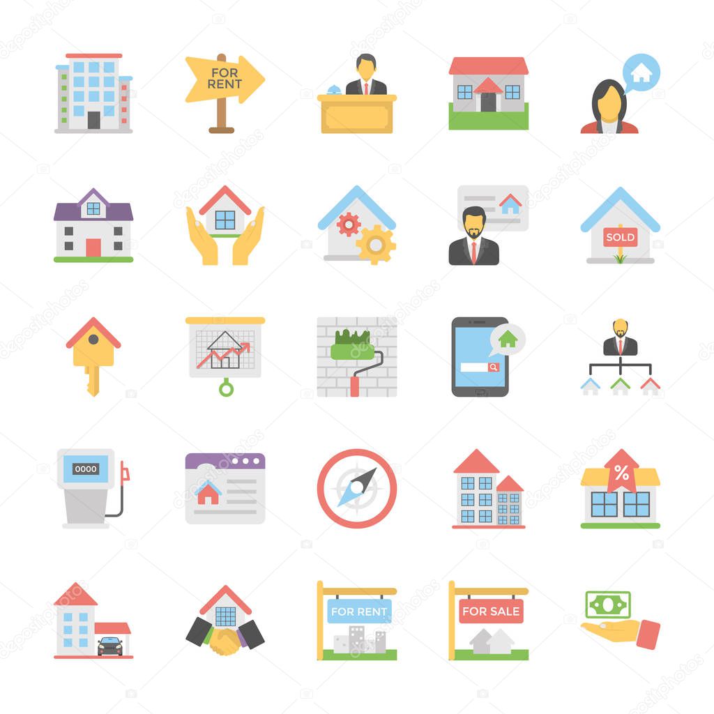 Real Estate Flat Colored Icons Set 4