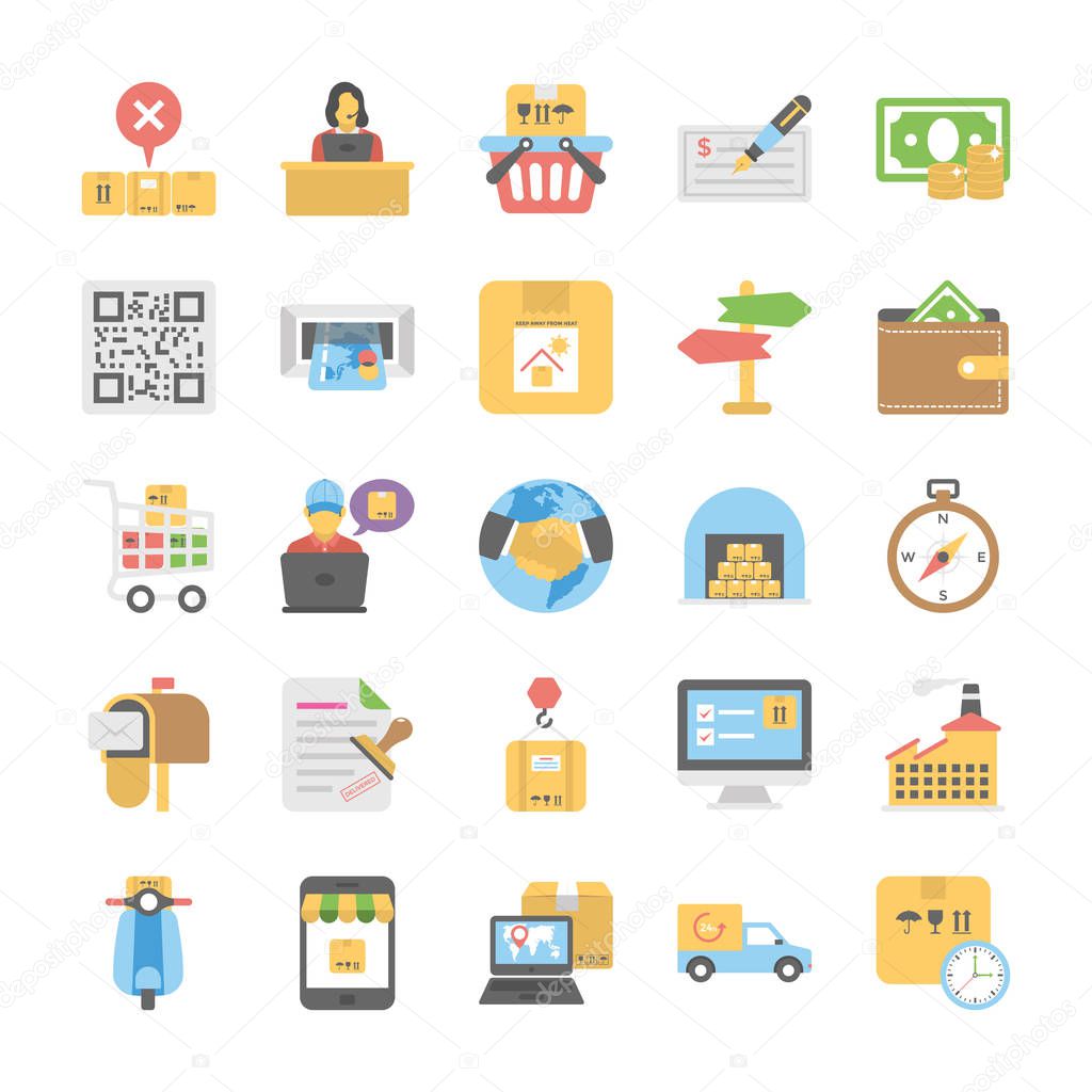 Logistic Delivery Flat Colored Icons Set 