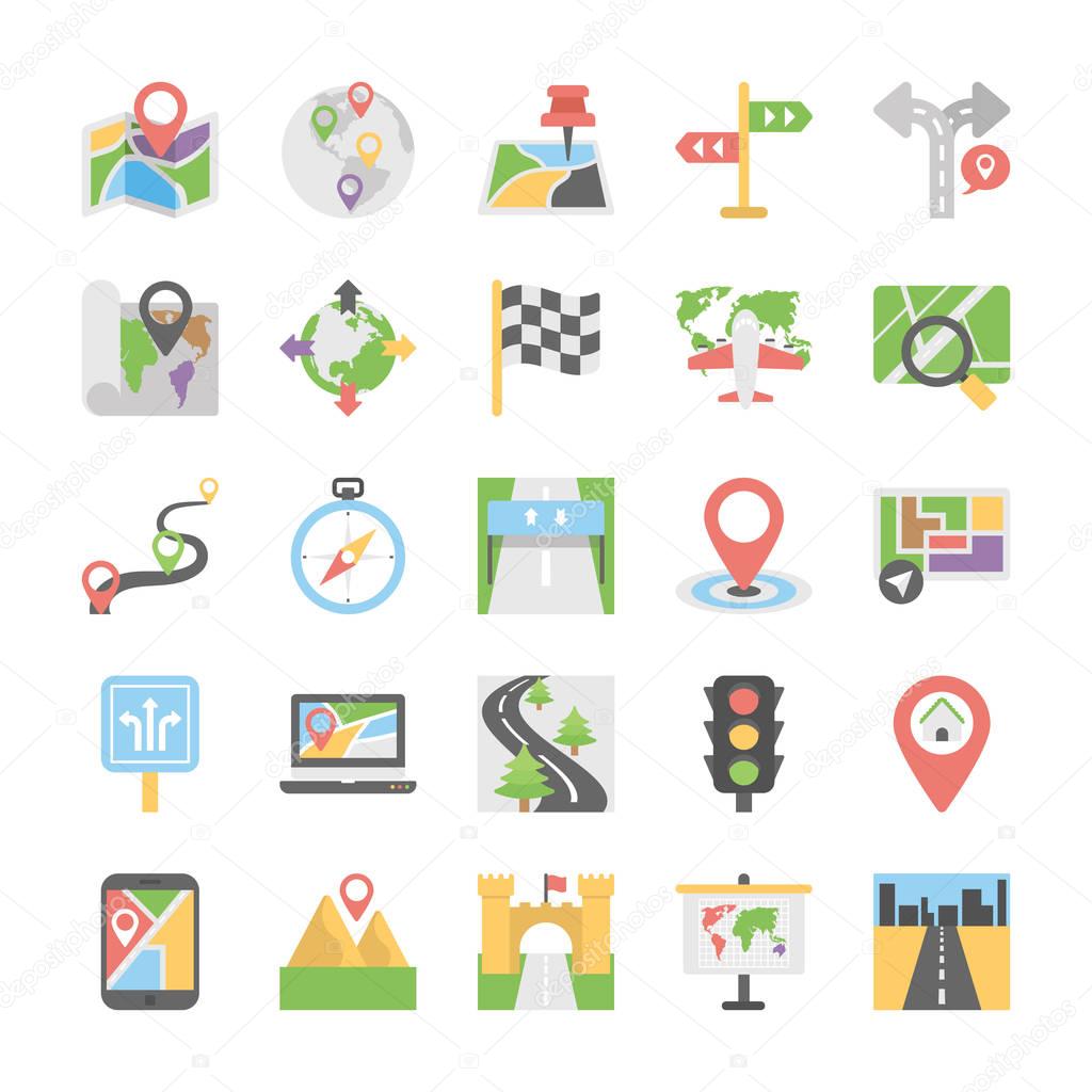 Maps and Navigation Flat Vector Icons Set 1