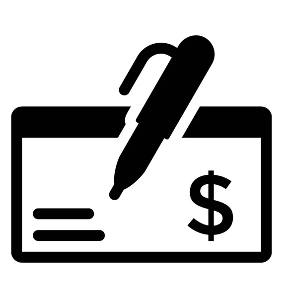 Cheque Signing Glyph Vector Icon — Stock Vector