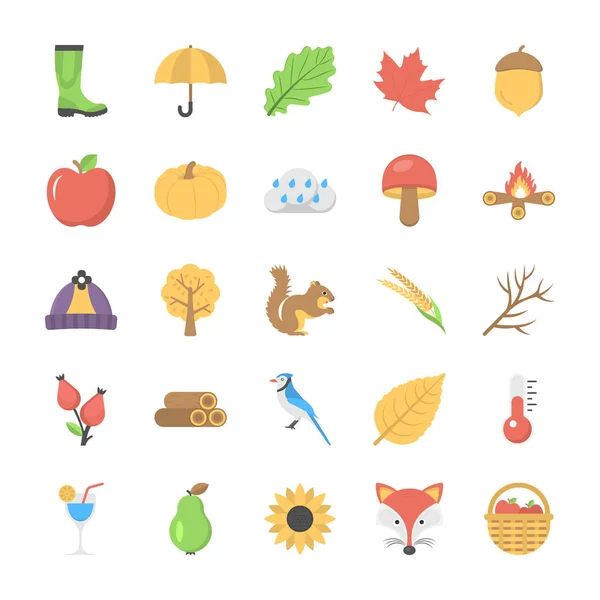 Conjunto de icono de otoño plano — Vector de stock