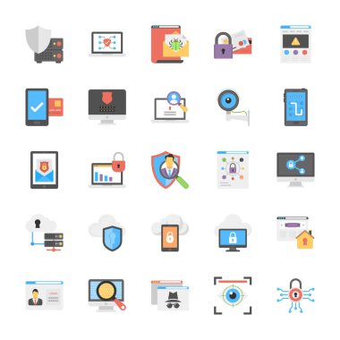  Internet güvenlik simgeleri düz tasarım