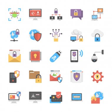 Internet güvenlik simgeler düz tasarım kümesi