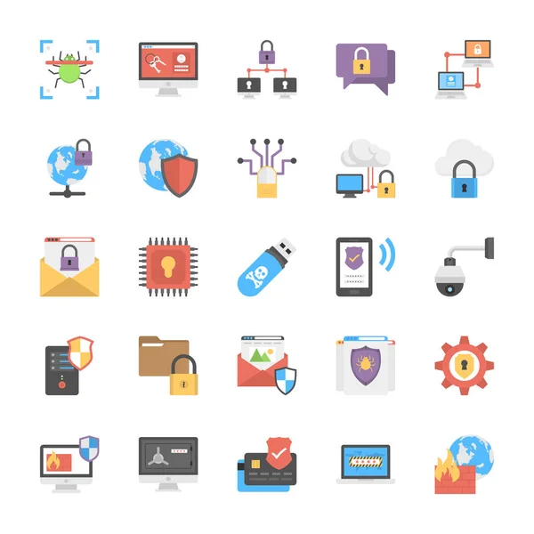 Online System Protection Flat Icons Design — Stock Vector