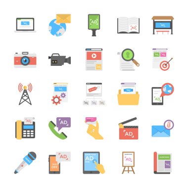 Düz simgesi tasarım, medya ve reklam paketi